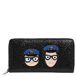 Black Leather #DGFAMILY Zipper Continental Mens Wallet