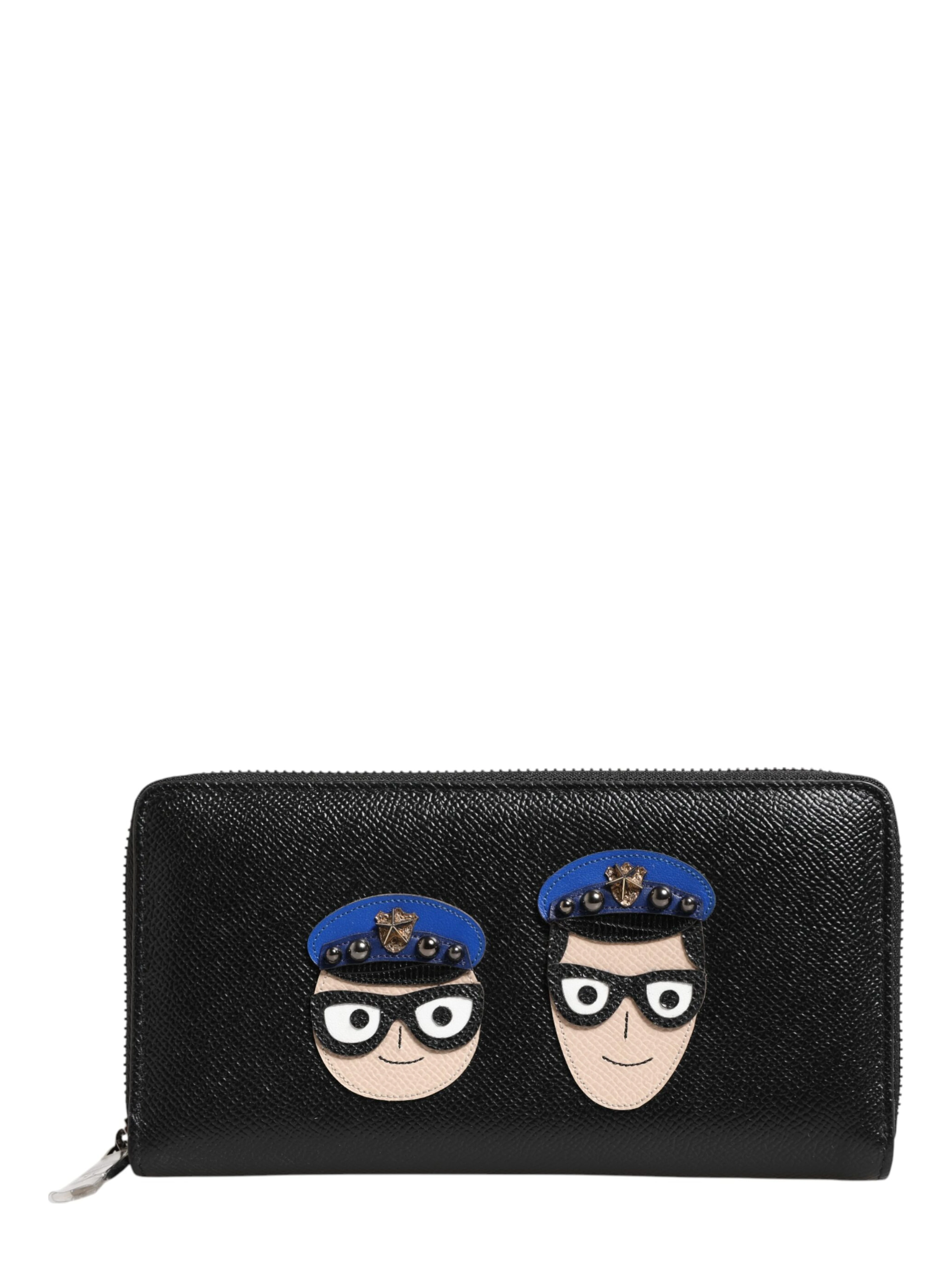 Black Leather #DGFAMILY Zipper Continental Mens Wallet