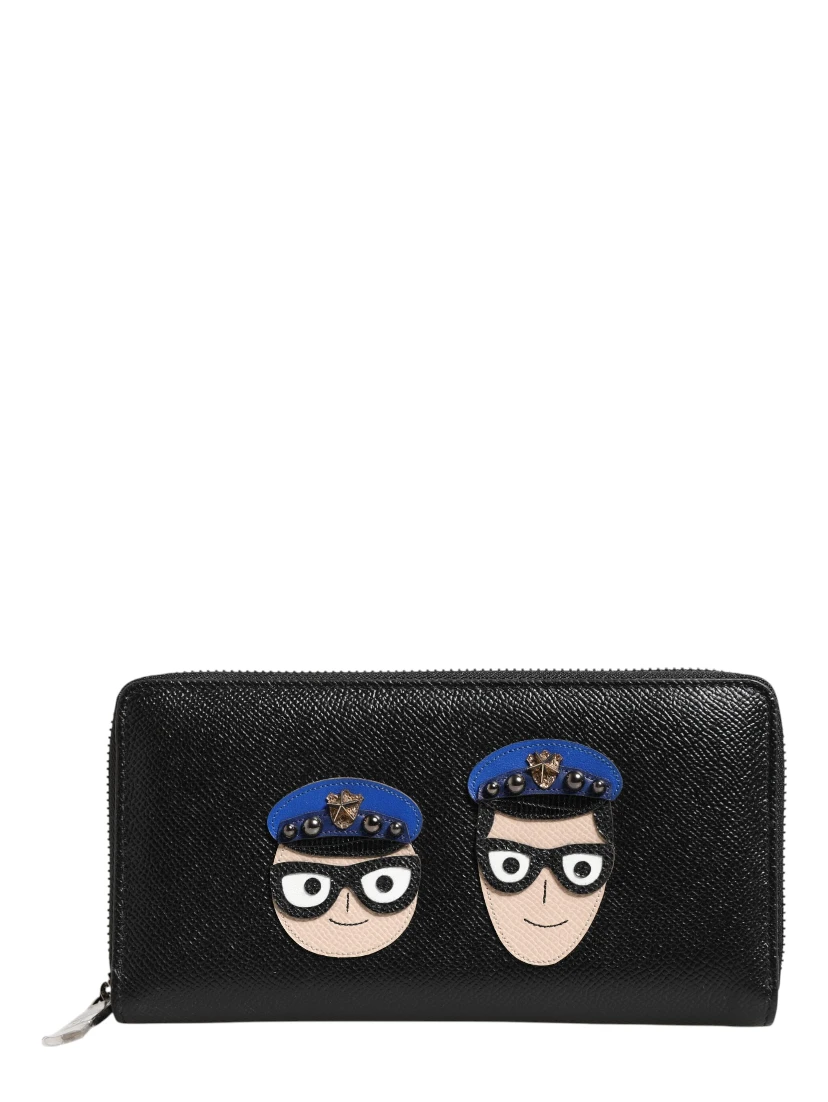 Black Leather #DGFAMILY Zipper Continental Mens Wallet