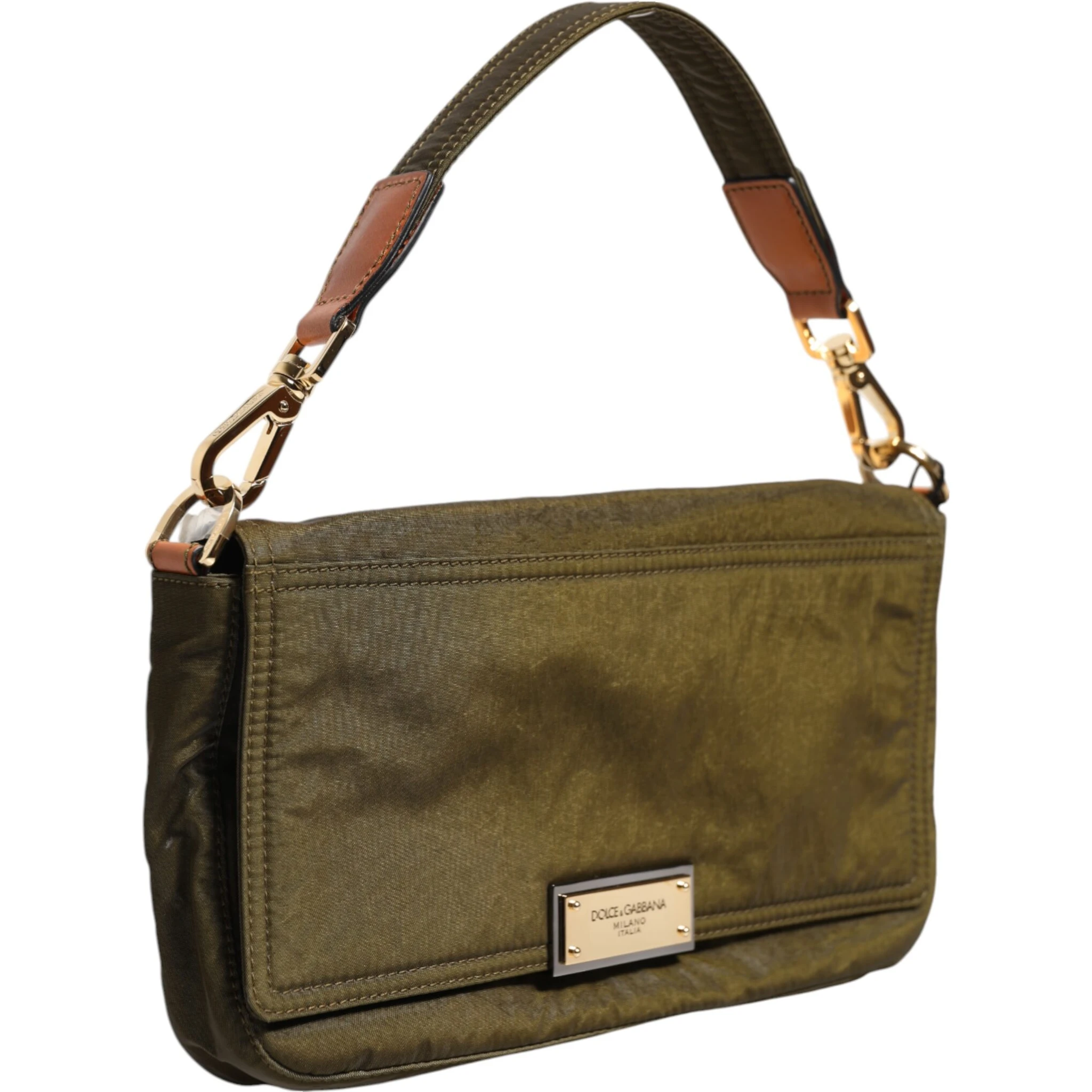 Dark Green Nylon Logo Plaque Shoulder Strap Borse Bag