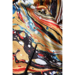 Multicolor Marble Print Satin Trouser Pants