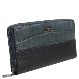 Black Blue Exotic Leather Men Continental Clutch Wallet
