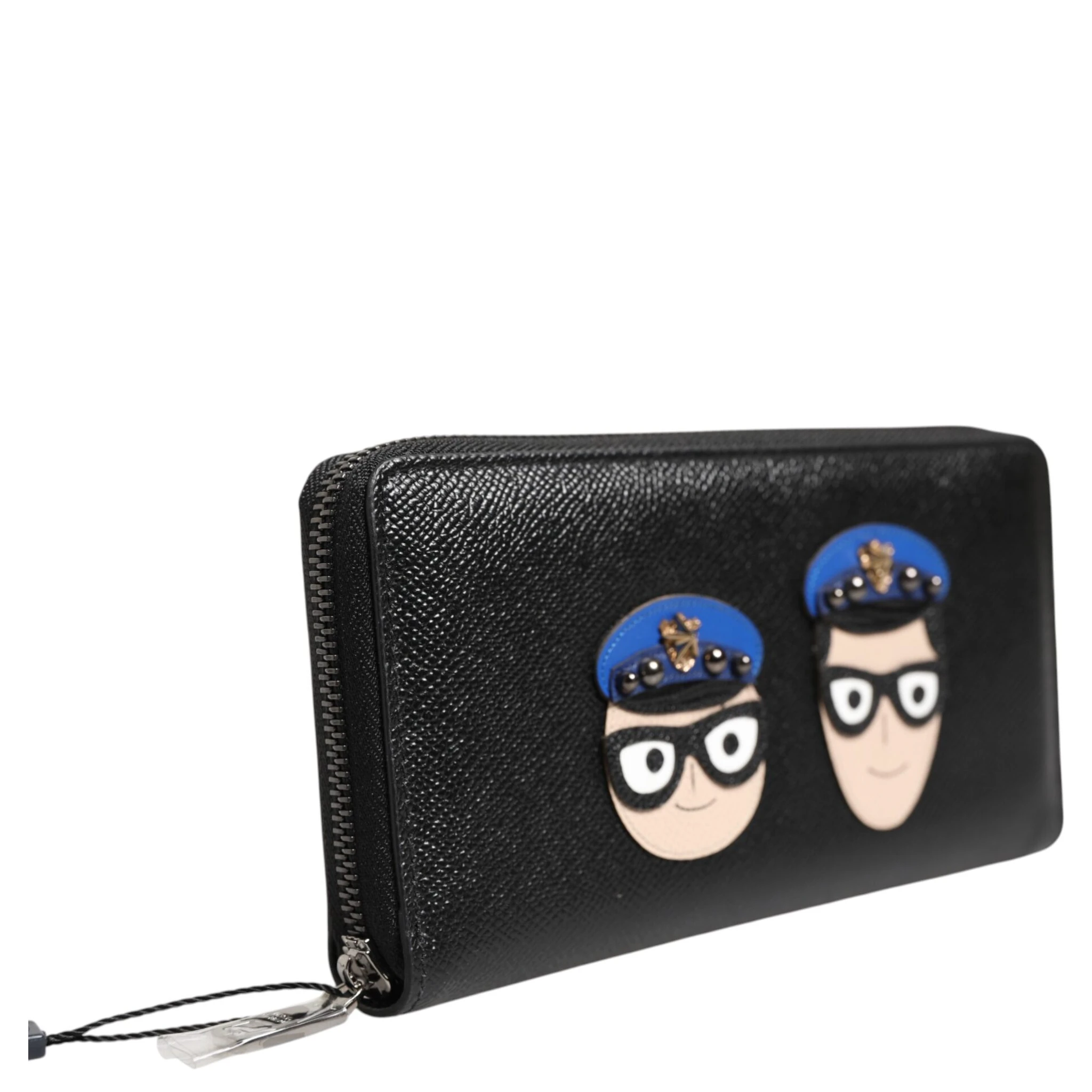 Black Leather #DGFAMILY Zipper Continental Mens Wallet