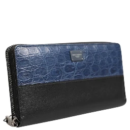 Black Blue Exotic Leather Men Continental Clutch Wallet