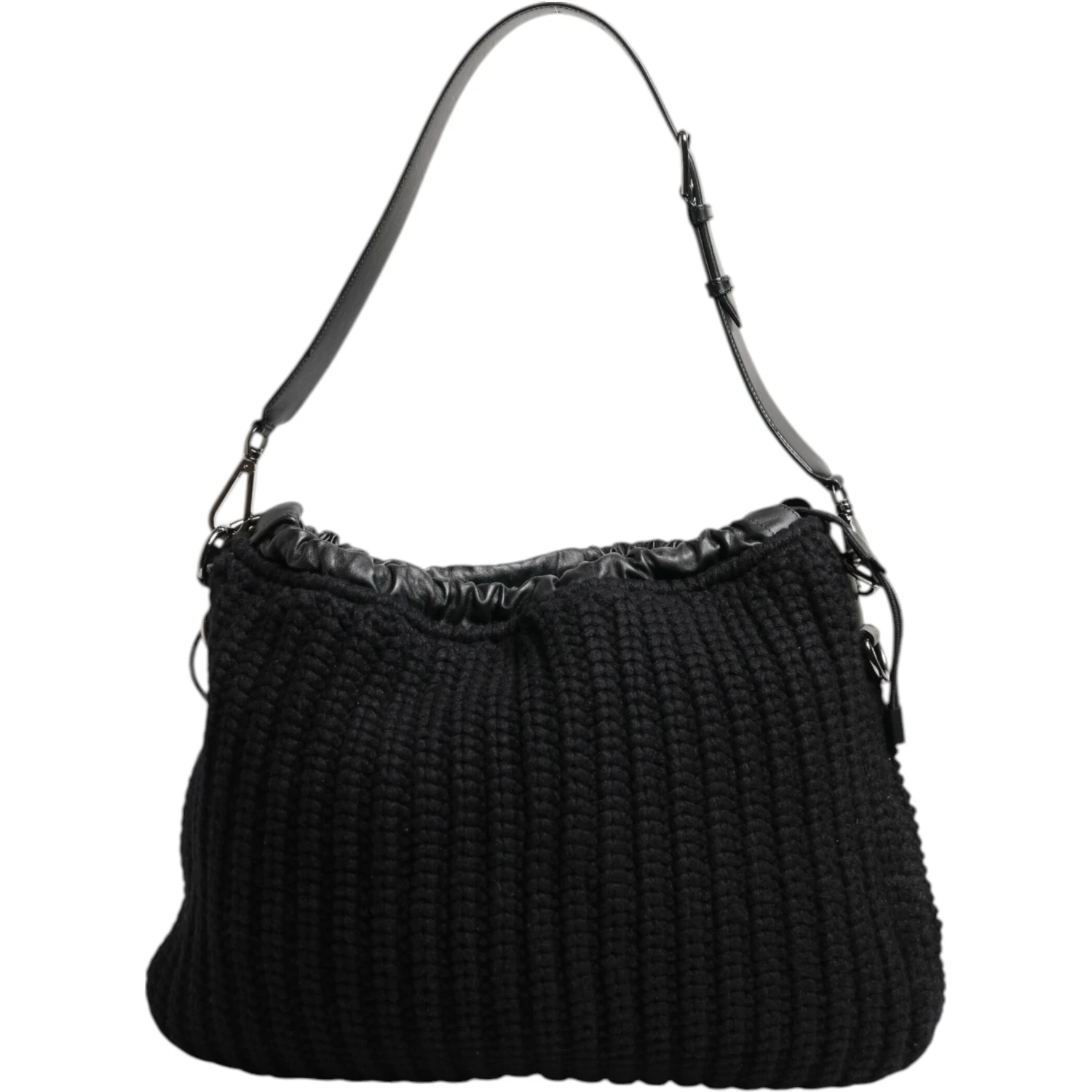 Black Cashmere Knitted Leather Shoulder Women Borse Bag