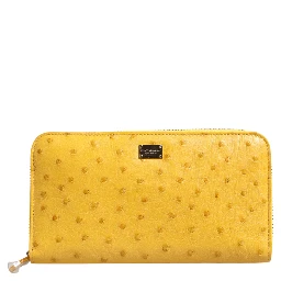 Yellow Leather Logo Plaque Zip Around Continental Wallet