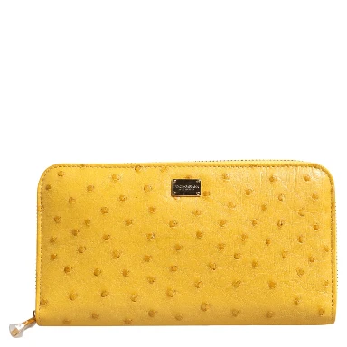 Yellow Leather Logo Plaque Zip Around Continental Wallet