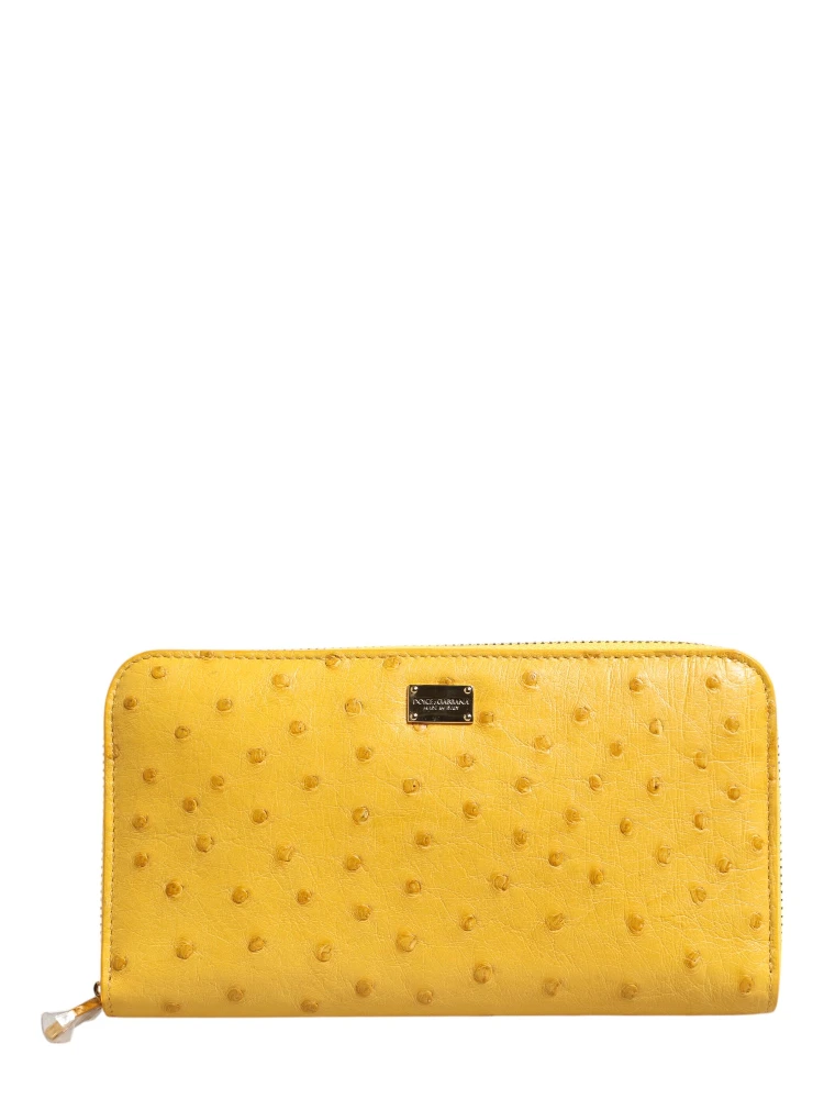 Yellow Leather Logo Plaque Zip Around Continental Wallet