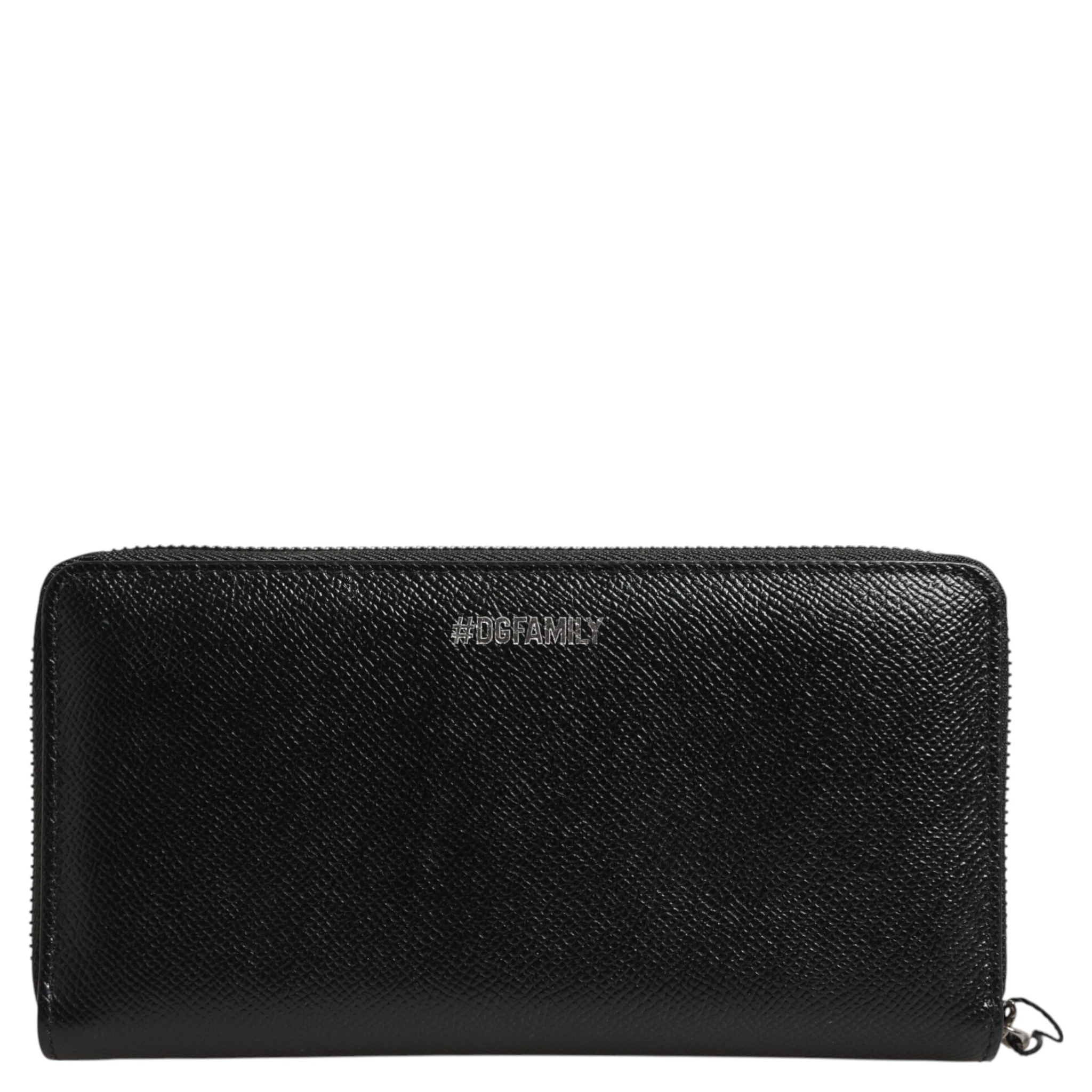 Black Leather #DGFAMILY Zipper Continental Mens Wallet