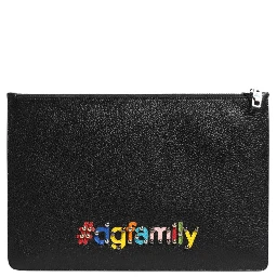 Black Leather #DGFAMILY Embellished Men Clutch Pouch Bag