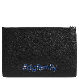 Black Leather #DGFAMILY Embellished Men Clutch Pouch Bag