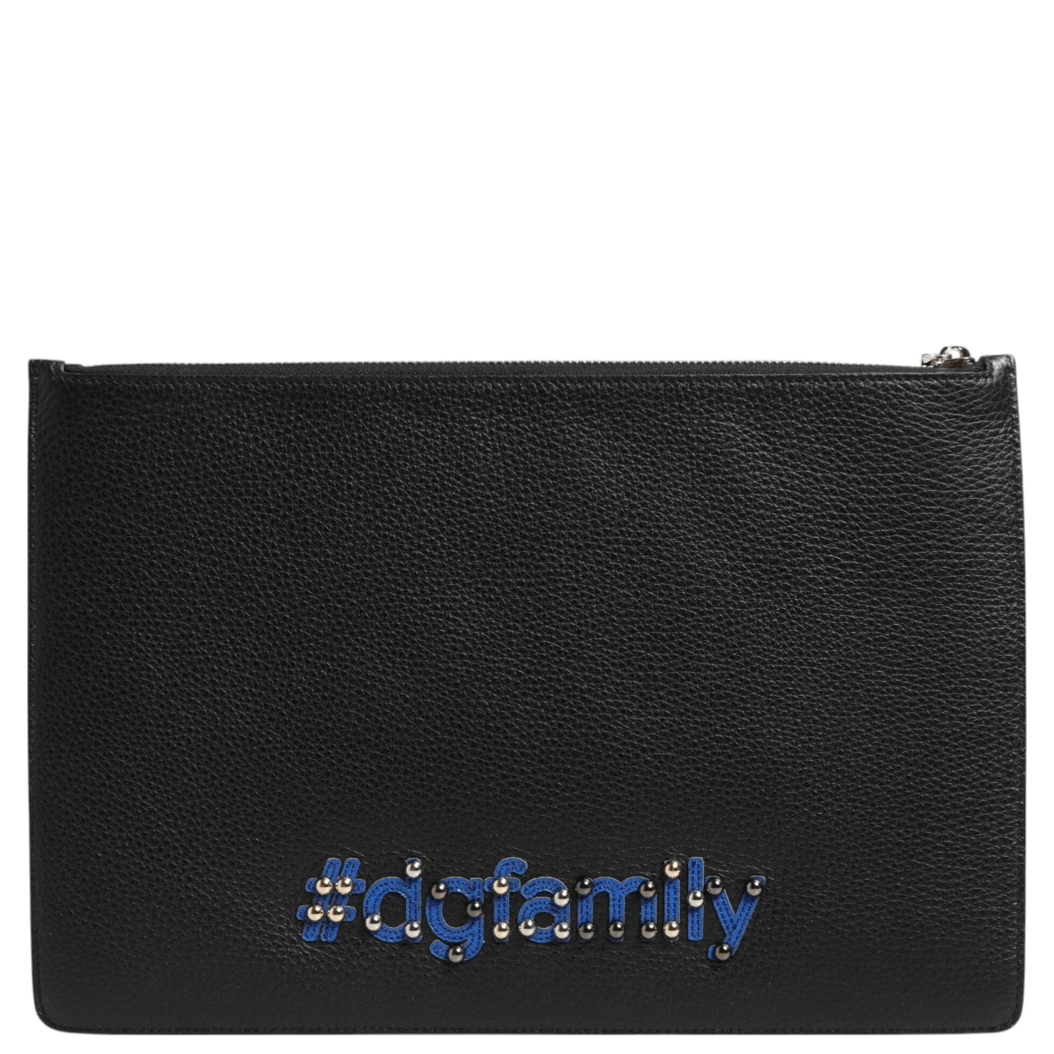 Black Leather #DGFAMILY Embellished Men Clutch Pouch Bag