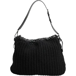 Black Cashmere Knitted Leather Shoulder Women Borse Bag