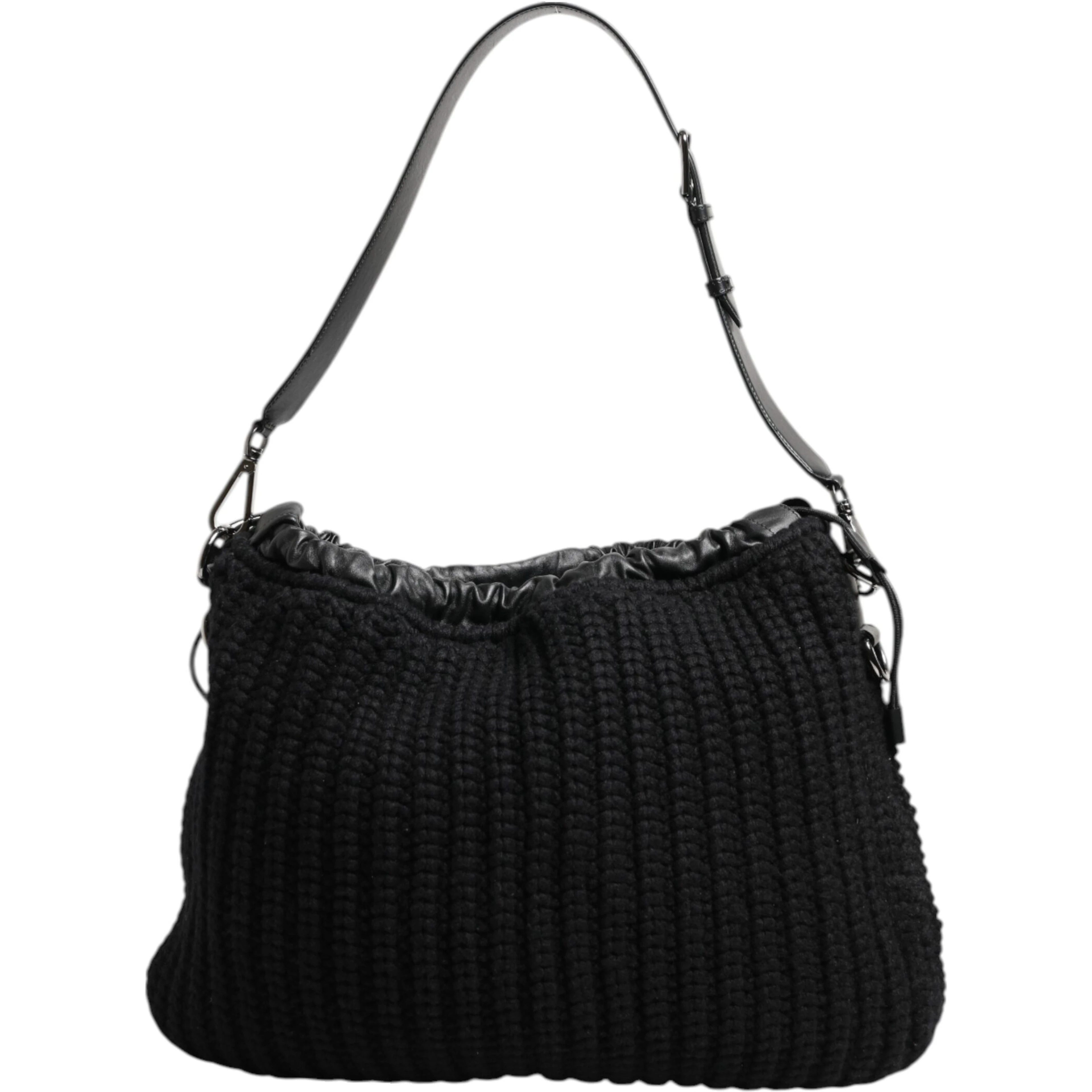 Black Cashmere Knitted Leather Shoulder Women Borse Bag