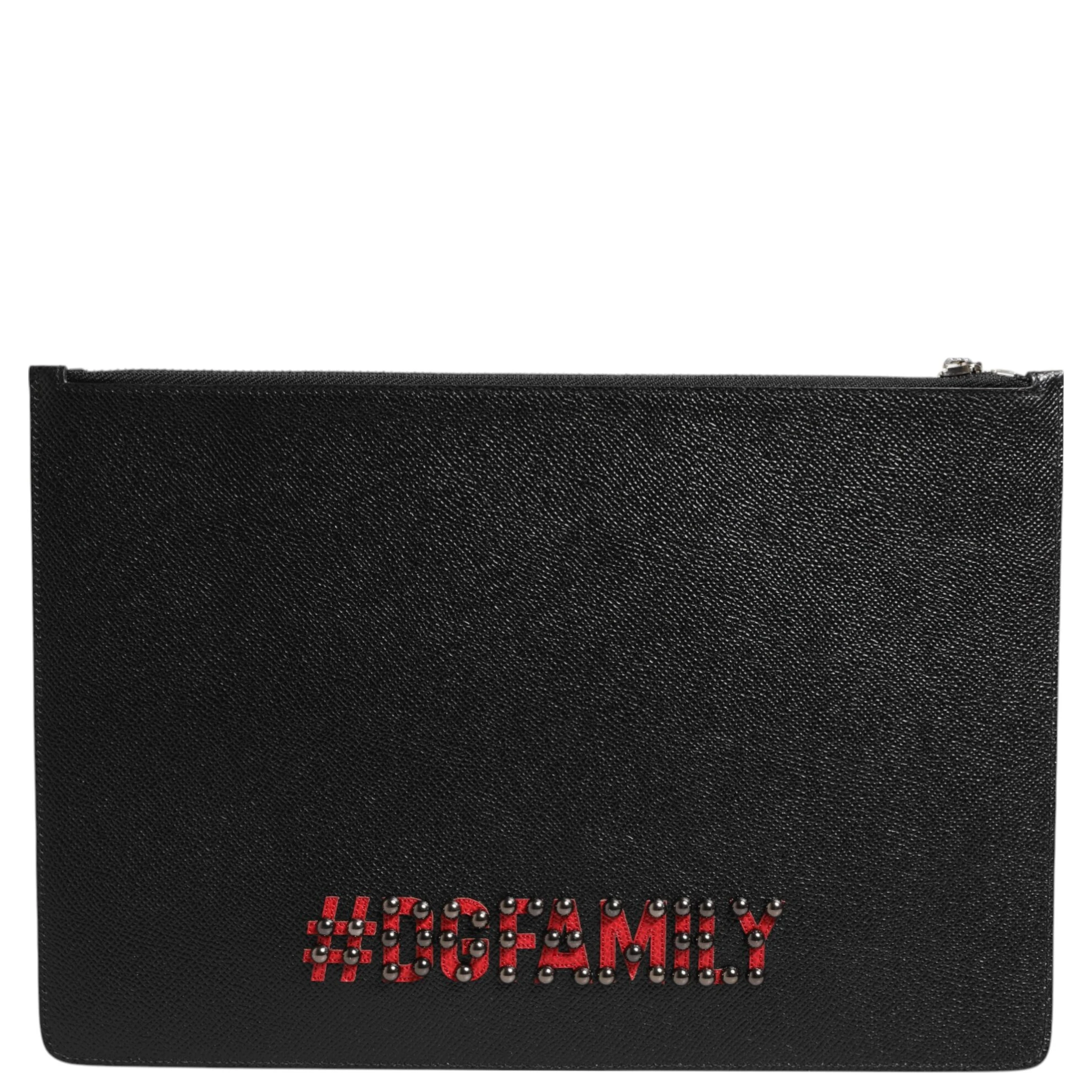 Black Leather #DGFAMILY Embellished Men Clutch Pouch Bag