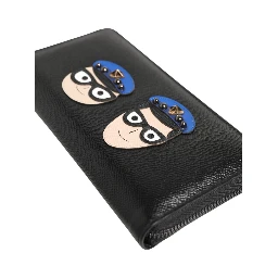 Black Leather #DGFAMILY Zipper Continental Mens Wallet
