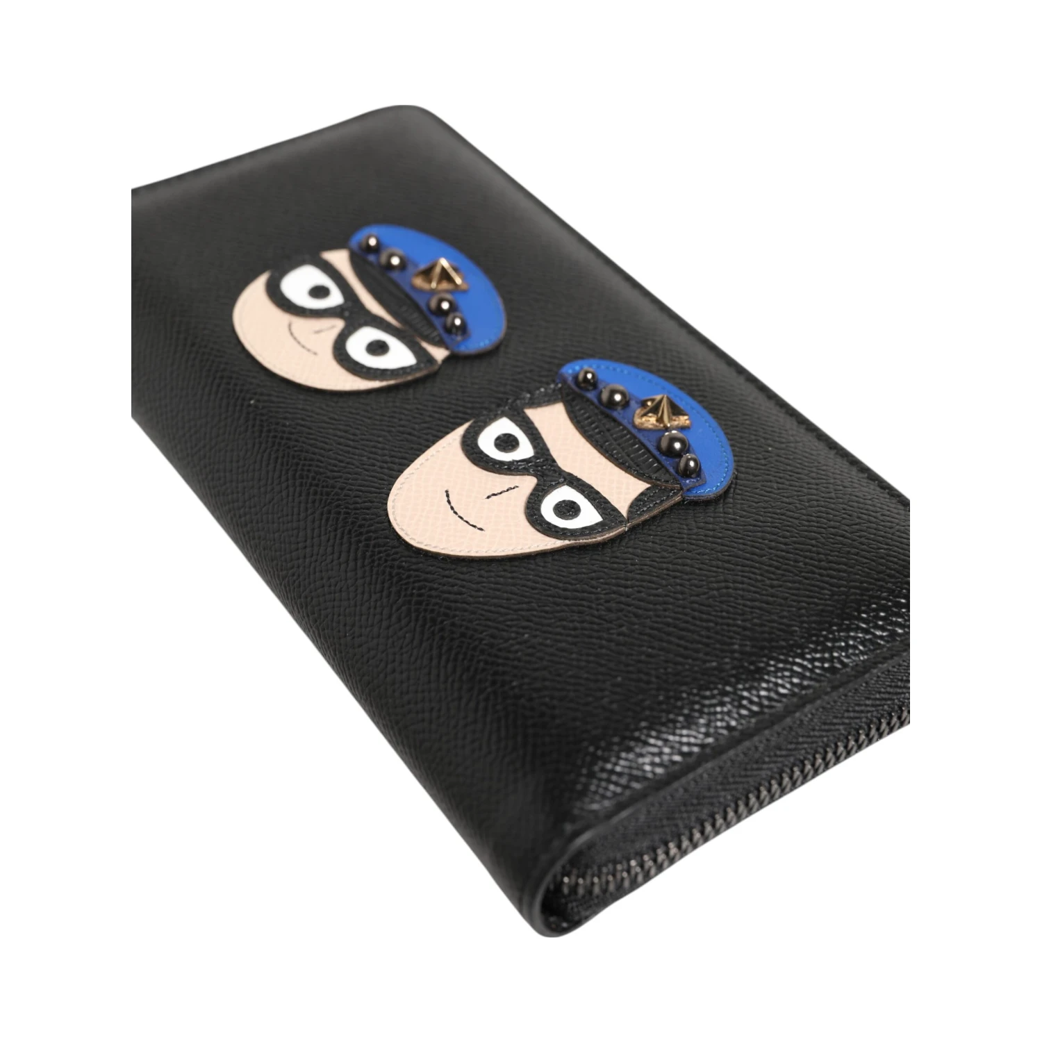 Black Leather #DGFAMILY Zipper Continental Mens Wallet