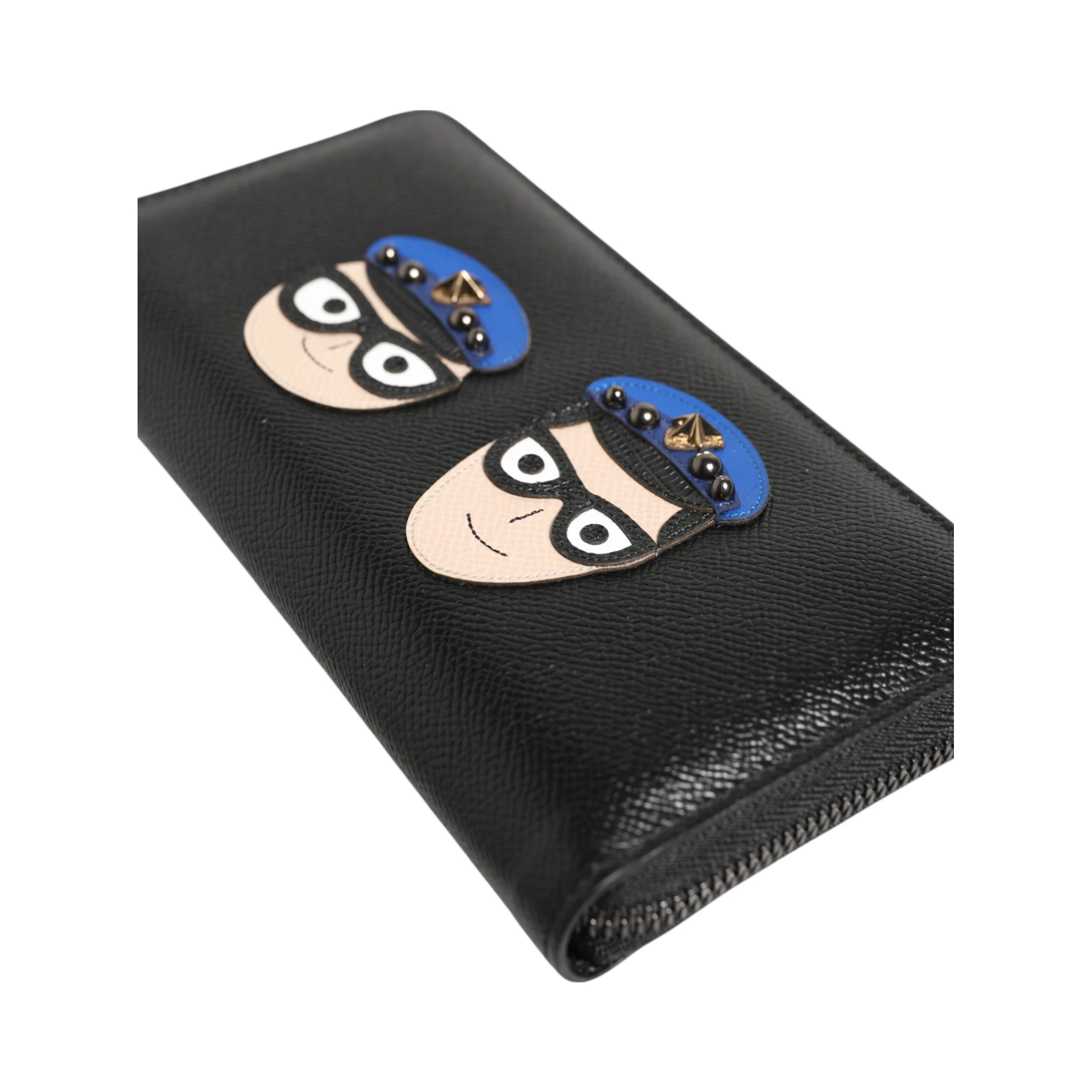 Black Leather #DGFAMILY Zipper Continental Mens Wallet
