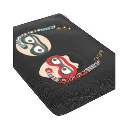 Black Leather #DGFAMILY Embellished Men Clutch Pouch Bag
