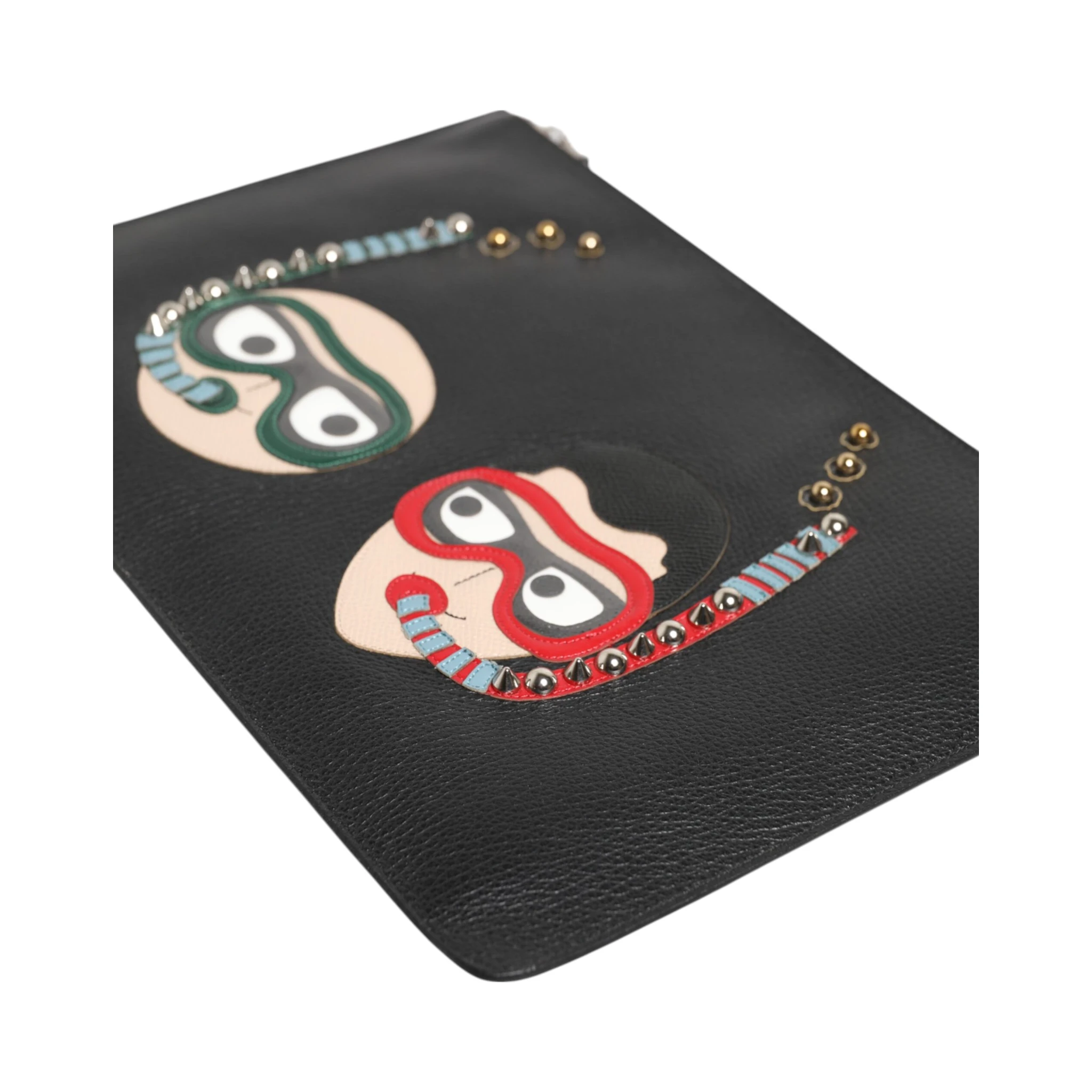 Black Leather #DGFAMILY Embellished Men Clutch Pouch Bag