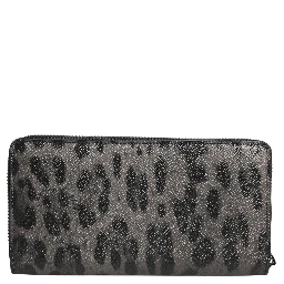 Black Gray Leopard Leather Zip Around Continental Wallet