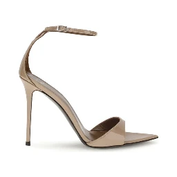 Beige Leather Stiletto Heel Sandals