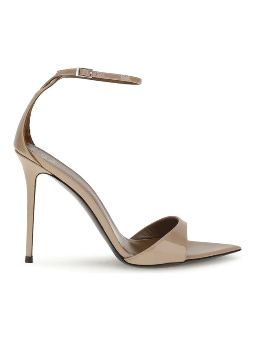 Beige Leather Stiletto Heel Sandals