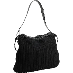 Black Cashmere Knitted Leather Shoulder Women Borse Bag
