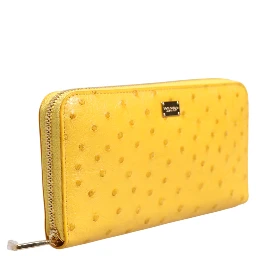 Yellow Leather Logo Plaque Zip Around Continental Wallet