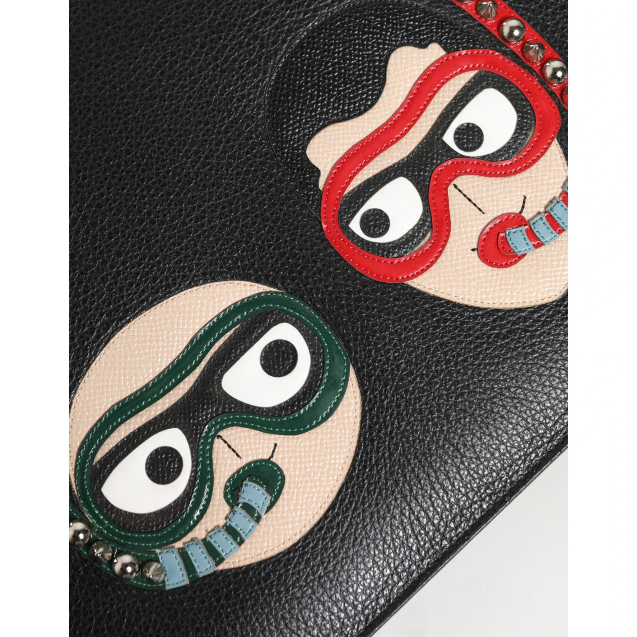 Black Leather #DGFAMILY Embellished Men Clutch Pouch Bag