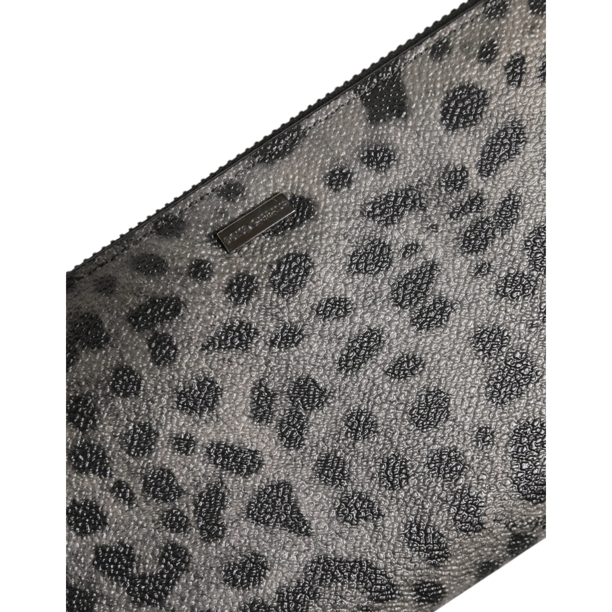 Black Gray Leopard Leather Zip Around Continental Wallet