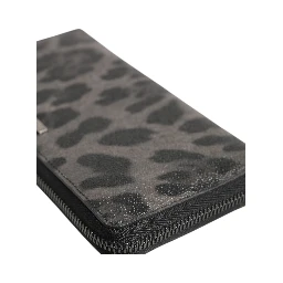 Black Gray Leopard Leather Zip Around Continental Wallet