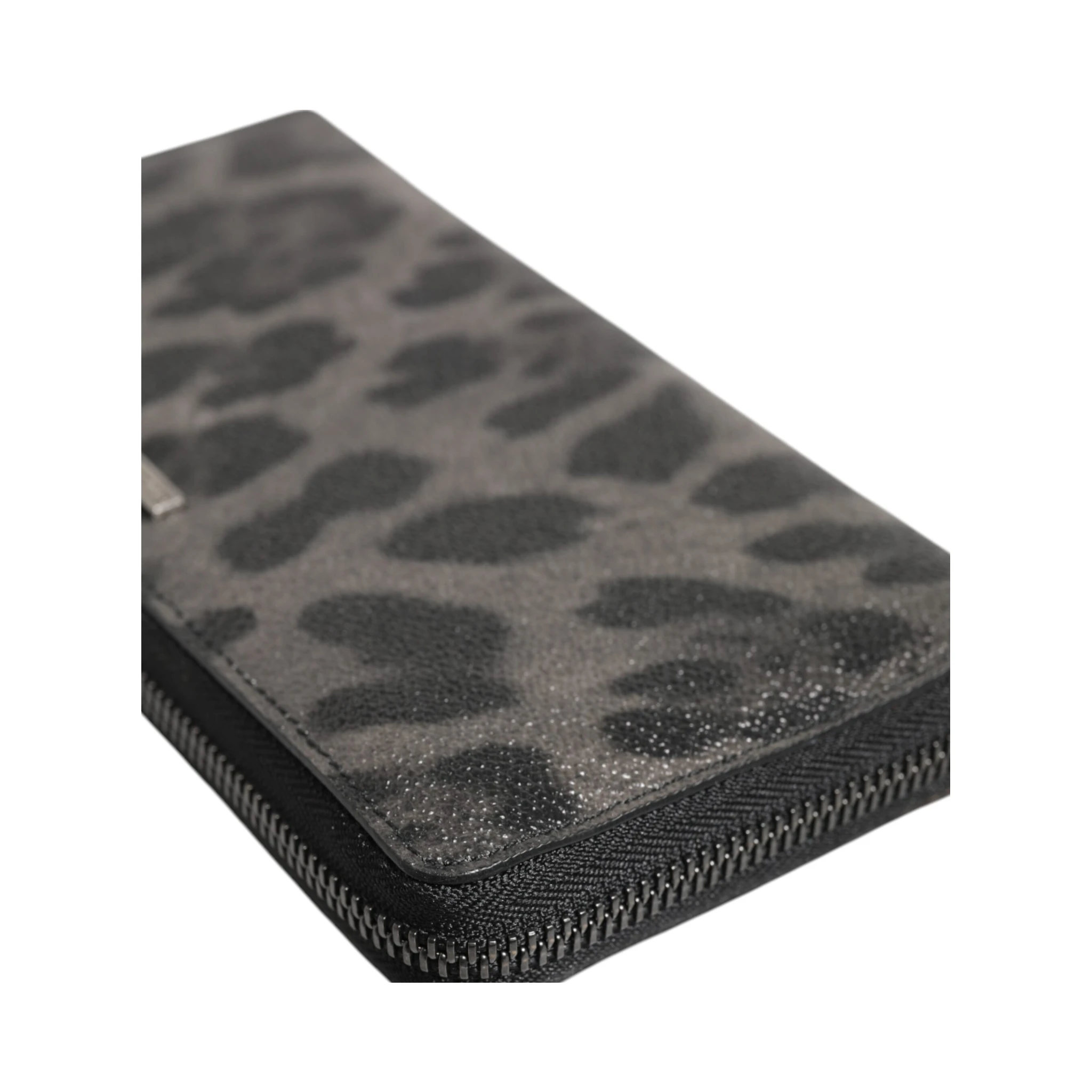 Black Gray Leopard Leather Zip Around Continental Wallet