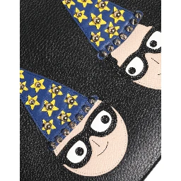 Black Leather #DGFAMILY Embellished Men Clutch Pouch Bag