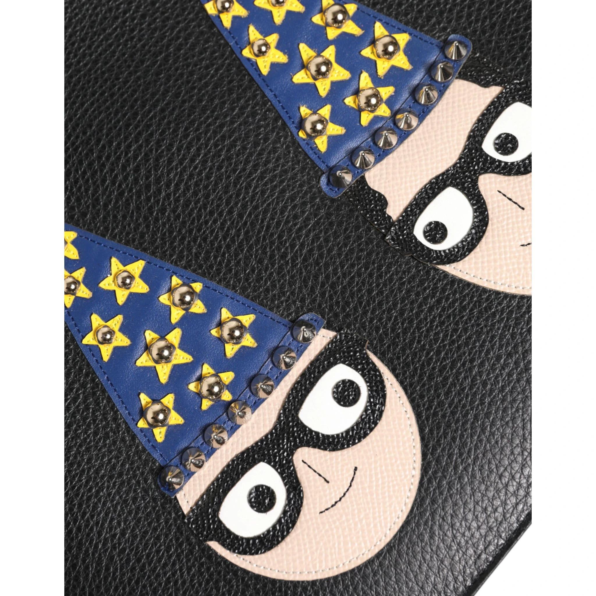 Black Leather #DGFAMILY Embellished Men Clutch Pouch Bag