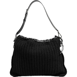 Black Cashmere Knitted Leather Shoulder Women Borse Bag