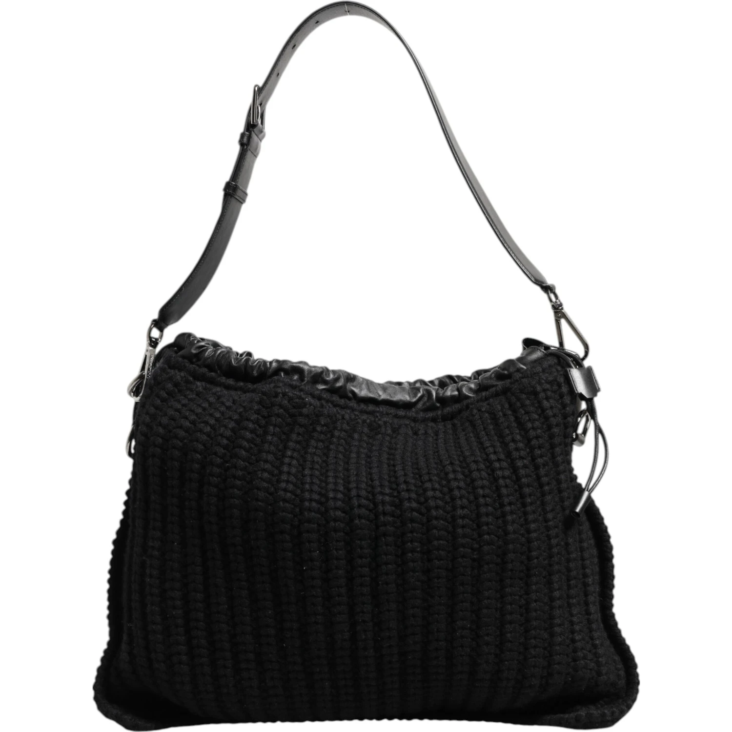 Black Cashmere Knitted Leather Shoulder Women Borse Bag