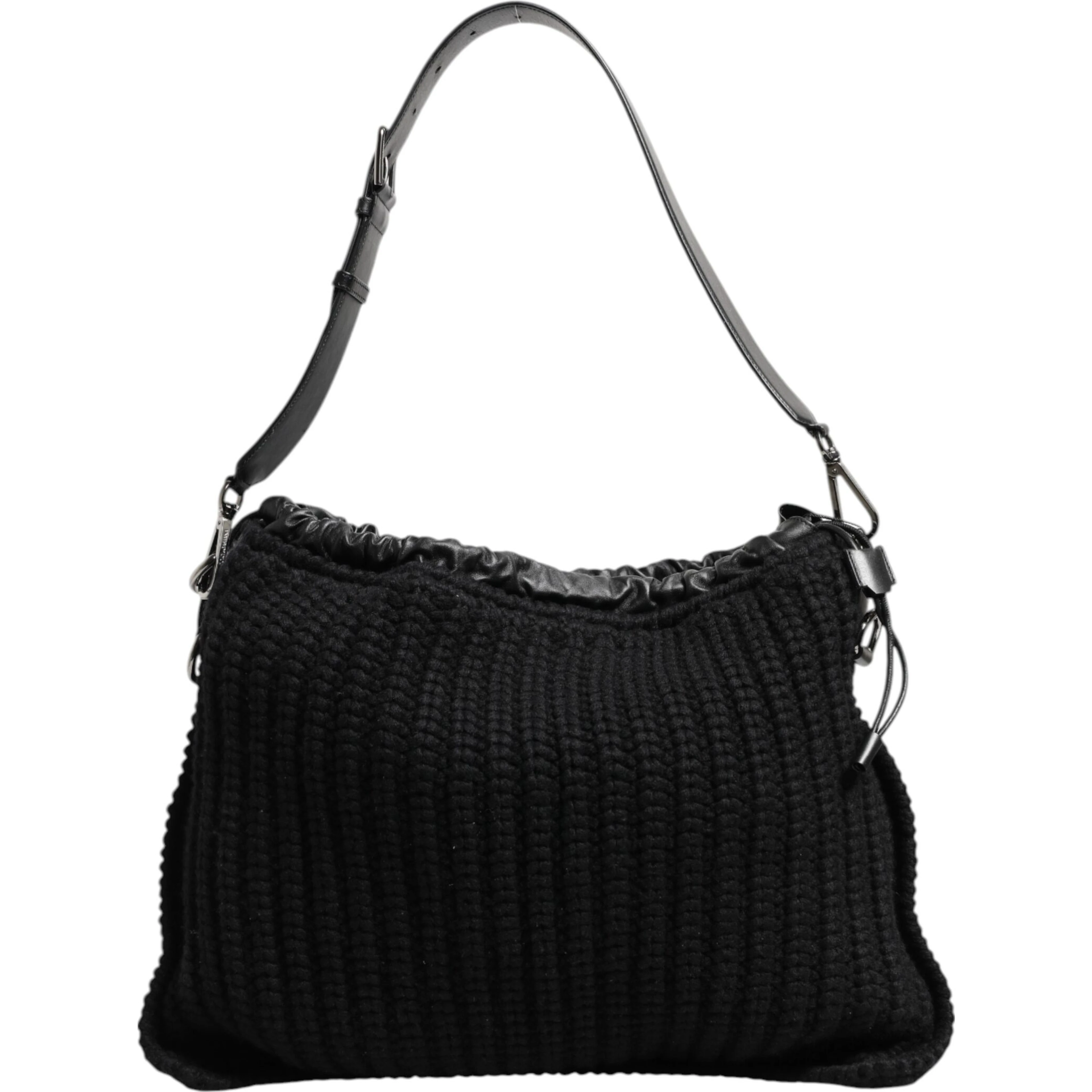 Black Cashmere Knitted Leather Shoulder Women Borse Bag