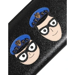 Black Leather #DGFAMILY Zipper Continental Mens Wallet