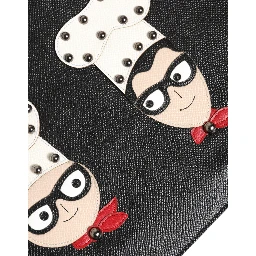 Black Leather #DGFAMILY Embellished Men Clutch Pouch Bag