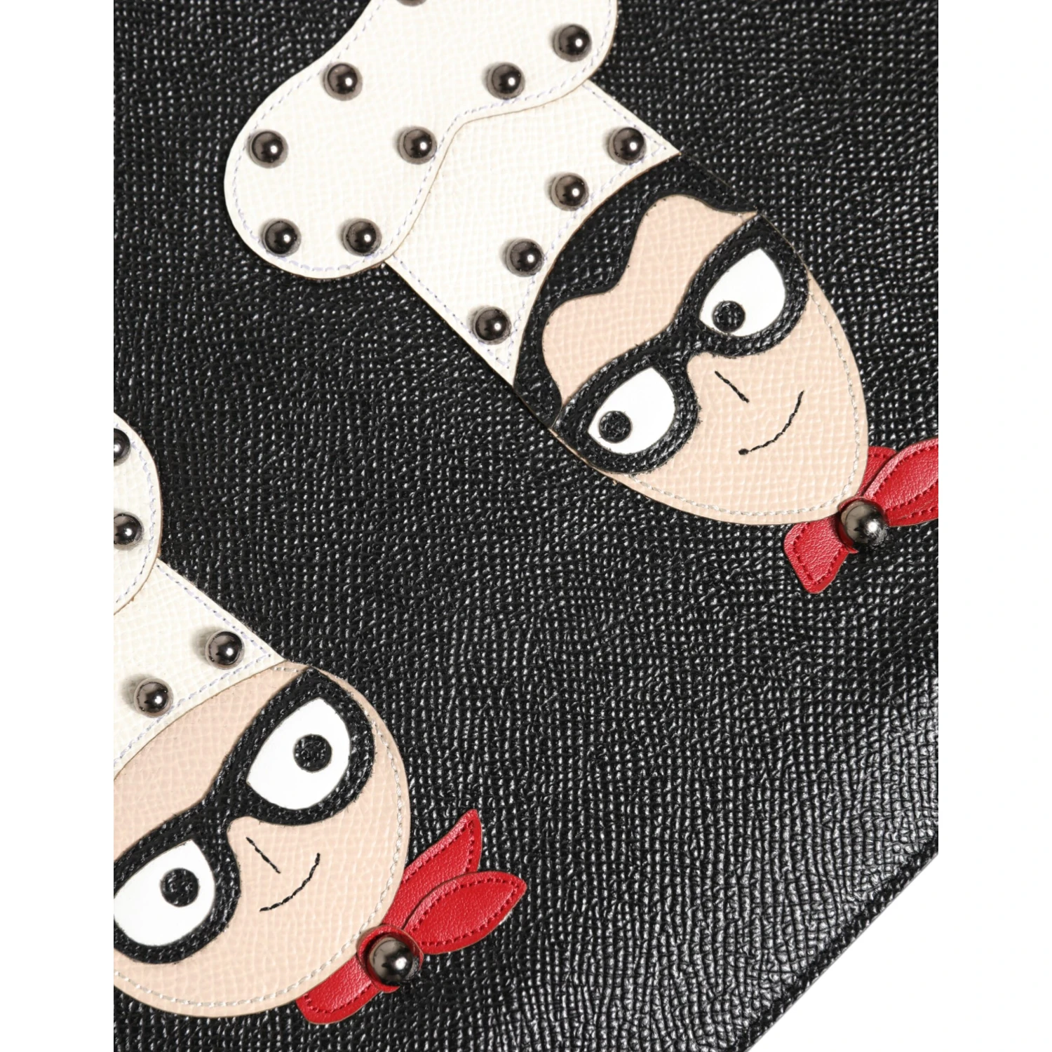 Black Leather #DGFAMILY Embellished Men Clutch Pouch Bag