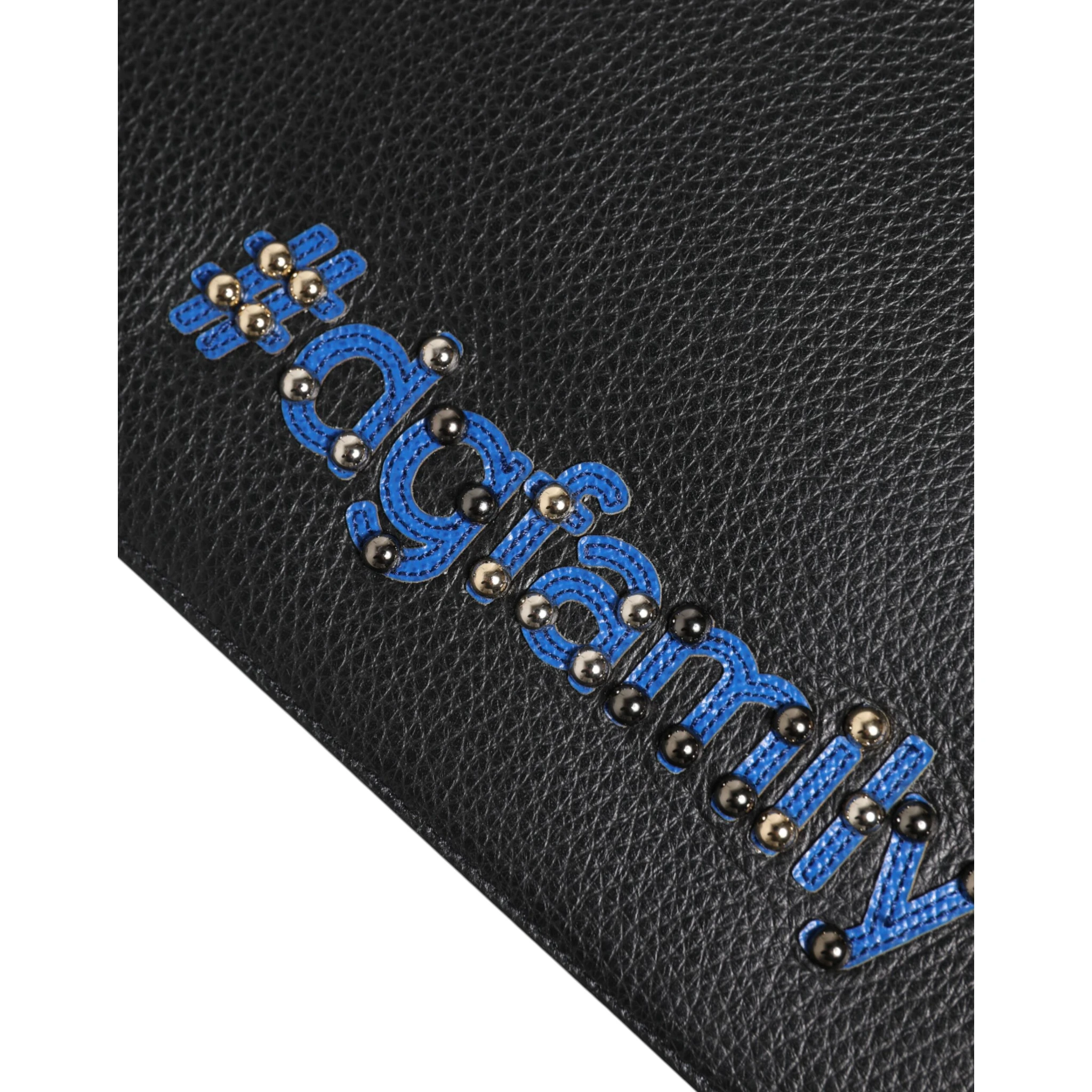 Black Leather #DGFAMILY Embellished Men Clutch Pouch Bag