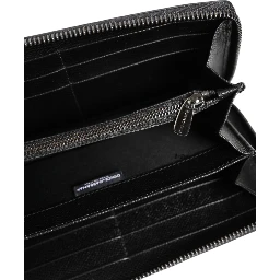 Black Gray Leopard Leather Zip Around Continental Wallet