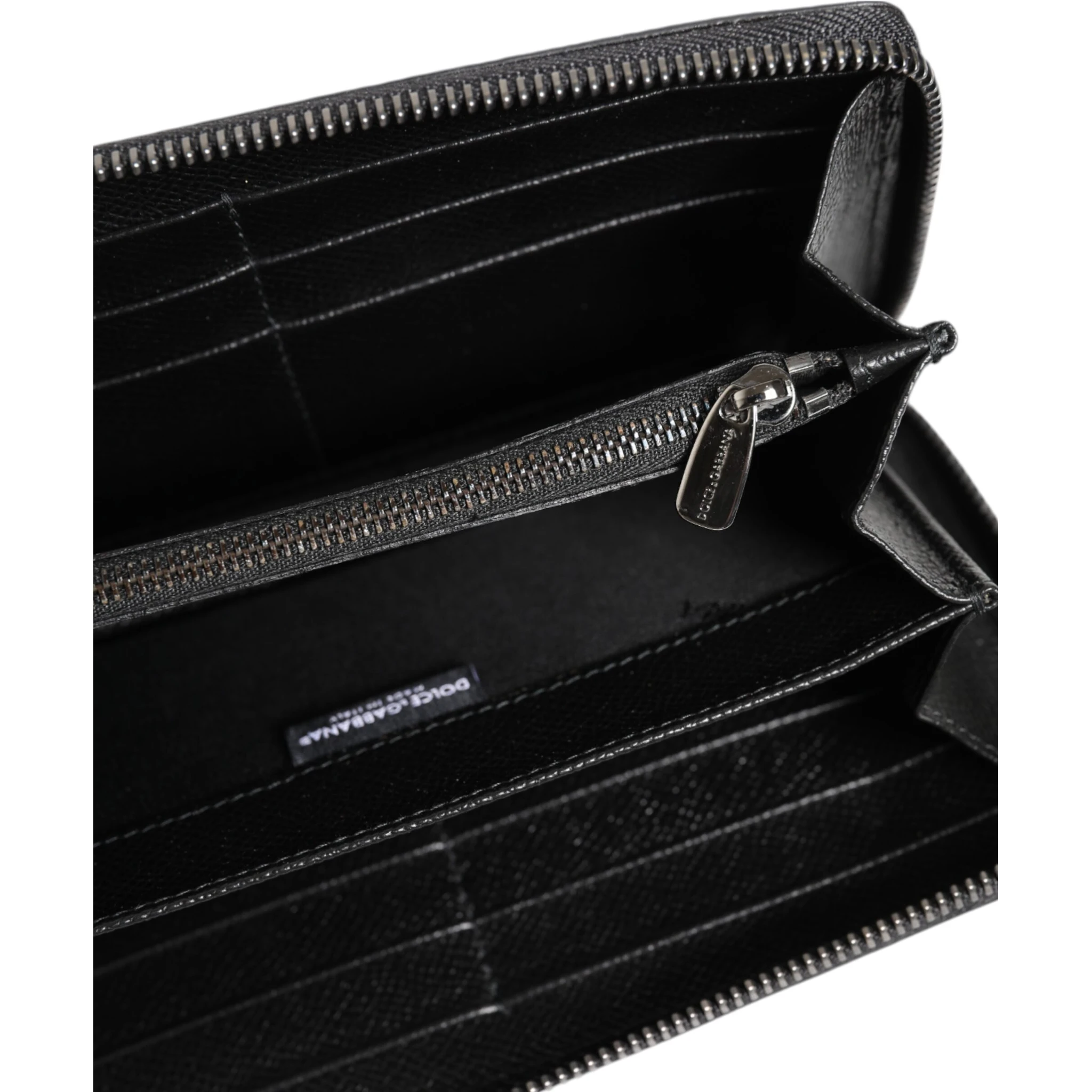 Black Gray Leopard Leather Zip Around Continental Wallet
