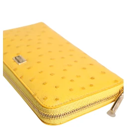 Yellow Leather Logo Plaque Zip Around Continental Wallet