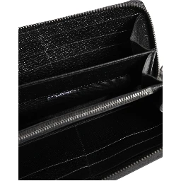 Black Leather #DGFAMILY Zipper Continental Mens Wallet