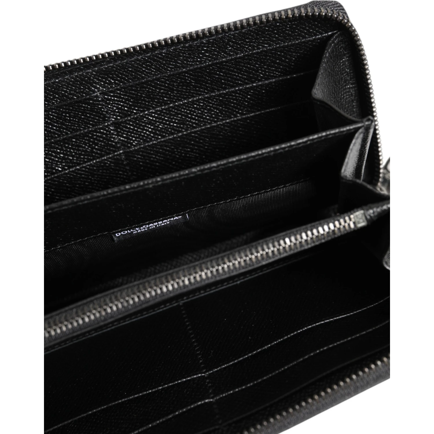 Black Leather #DGFAMILY Zipper Continental Mens Wallet