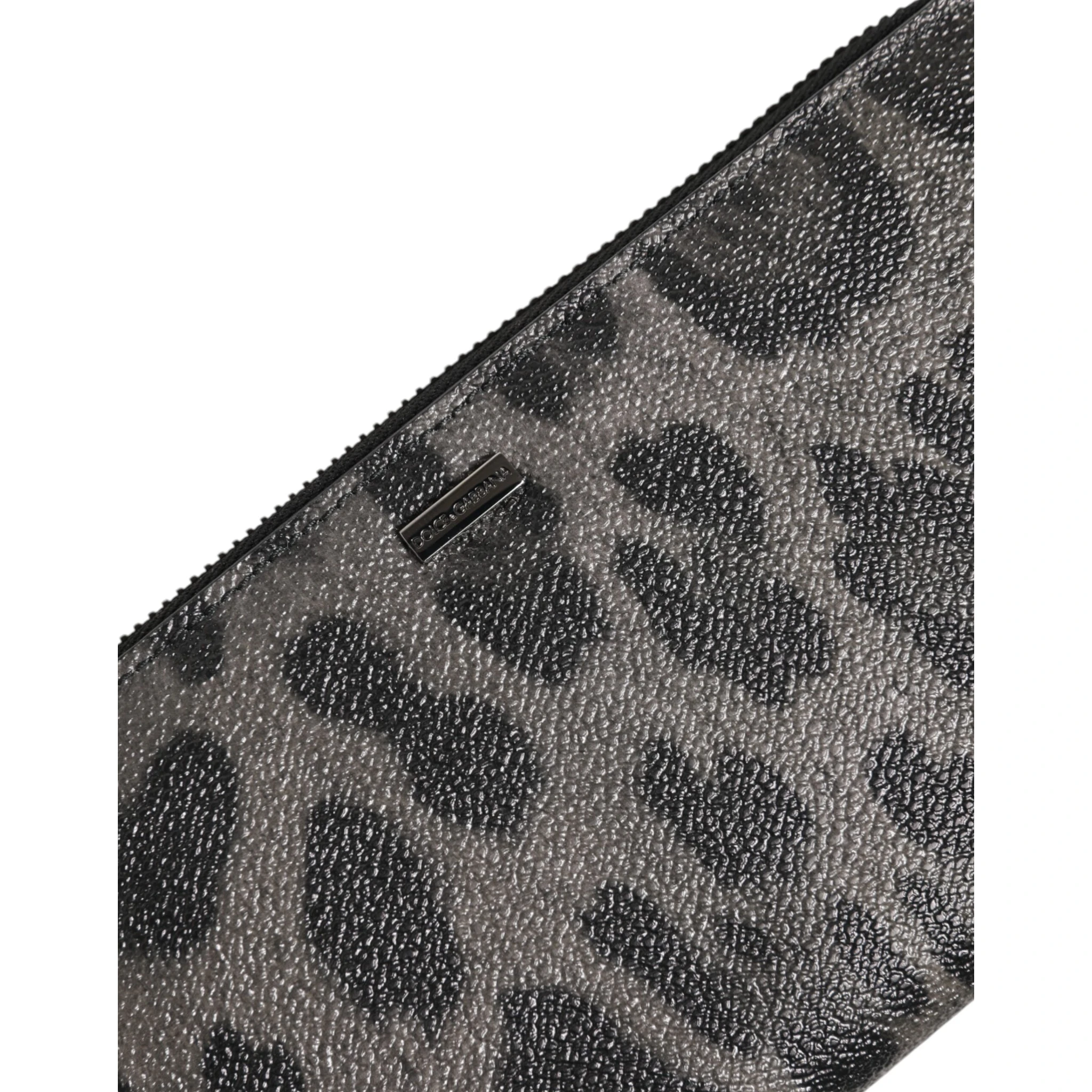 Black Gray Leopard Leather Zip Around Continental Wallet