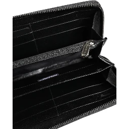 Black Gray Leopard Leather Zip Around Continental Wallet