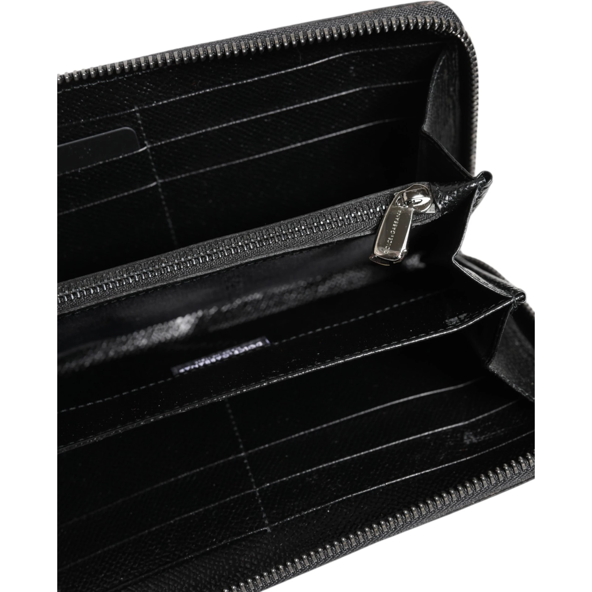 Black Gray Leopard Leather Zip Around Continental Wallet